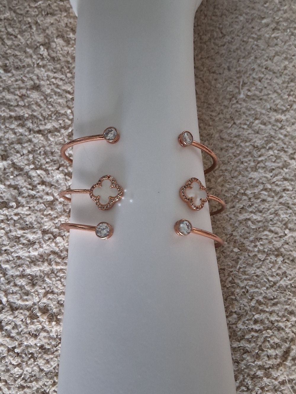 Beautiful Rose Gold Open Bangles - Set of Three Bezel Set Clover - NWOT